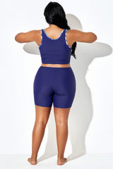 Porcelain Blue Floral Long Bike Swim Short