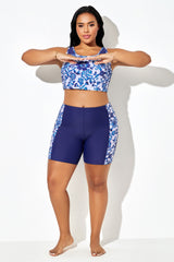 Porcelain Blue Floral Long Bike Swim Short