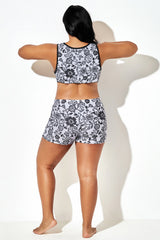 Black Floral Mid Waist Women Boxer Short