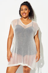 White Half Sleeve  Cover Up With Sides Tie & Tassel Trim