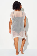 White Half Sleeve  Cover Up With Sides Tie & Tassel Trim