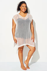 White Half Sleeve  Cover Up With Sides Tie & Tassel Trim