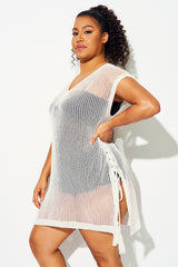 White Half Sleeve  Cover Up With Sides Tie & Tassel Trim