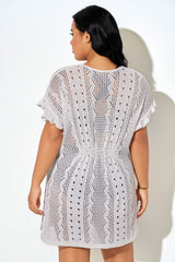 White V-neck Waist Cover Up With Slit Hem