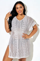White V-neck Waist Cover Up With Slit Hem