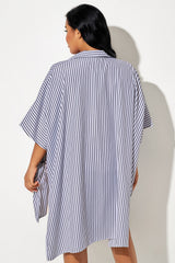 Black & White Striped Button Down Oversized Cover Up