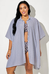 Black & White Striped Button Down Oversized Cover Up