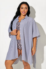Black & White Striped Button Down Oversized Cover Up