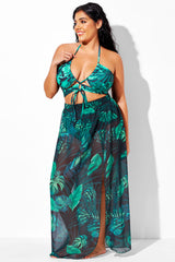 Full Length Leaf Print Sarong Cover Up