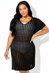 Black Mesh Sheer Knit Cover-Up Dress