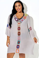 Crochet Colorful Floral Side Slit Loose Cover Up