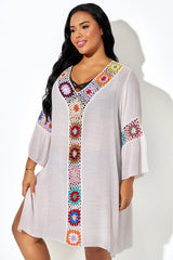 Crochet Colorful Floral Side Slit Loose Cover Up