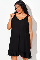 Black Open-Back Ruffle Sleeveless Cover Up