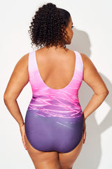 Gradient Purple Wide Straps Sport One Piece Swimsuit