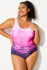 Gradient Purple Wide Straps Sport One Piece Swimsuit