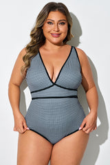 Black & White Plaid Spaghetti Strap Lace-Up One Piece Swimsuit