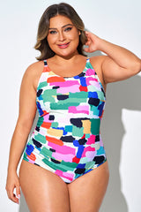 Holiday Style Multicolor Block One Piece Swimsuit