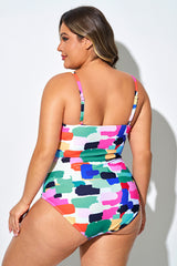 Holiday Style Multicolor Block One Piece Swimsuit