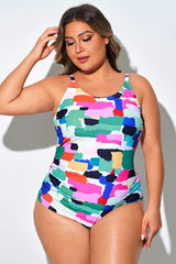 Holiday Style Multicolor Block One Piece Swimsuit