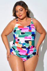 Holiday Style Multicolor Block One Piece Swimsuit
