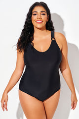 Black V-Neck Cross Back One Piece Swimsuit