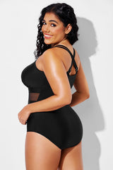 Sexy Deep V-Neck Mesh Splice One Piece Swimsuit