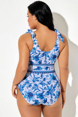 Elegant Floral Print Tie-Up Strap One Piece Swimsuit