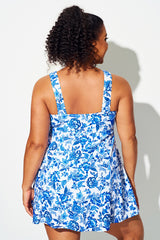 Porcelain Blue Floral Tie Front V-Neck Swimdress