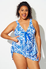 Porcelain Blue Floral Tie Front V-Neck Swimdress