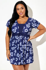Elegant Hibiscus Print Short Sleeve Women Swimdress
