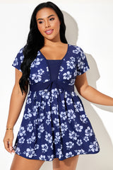 Elegant Hibiscus Print Short Sleeve Women Swimdress