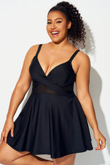 Black Cut Out Mesh Underwire Plunge Neck Swimdress