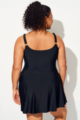 Black Irregular Hem Tummy Control Swimdress