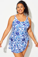 Porcelain Blue Tie Hem Wide Straps Swimdress