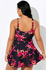 Red Floral Tie Hem Wide Straps Swimdress