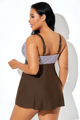 Brown Check Double-Loop Strap Elegant Swimdress