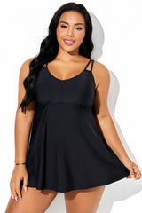 Black V-Neck Double Loop Strap Swimdress