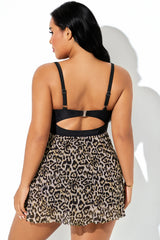 Leopard Print Mesh Padded Wire Bra High Waist Swimdress