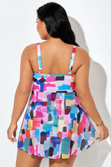 Colorful Block Knot Front Adjustable Strap Swimdress
