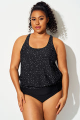Black & White Star Dot Racerback Tankini Top
