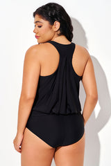 Island Print Wide Strap Racerback Blouson Tankini Top