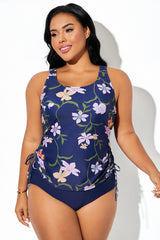 Multi Floral Print Built-In Bra Racerback Tankini Top