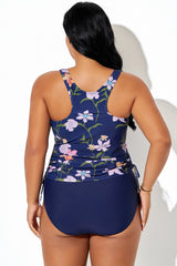 Multi Floral Print Built-In Bra Racerback Tankini Top