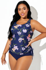 Multi Floral Print Built-In Bra Racerback Tankini Top