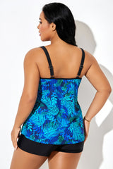 Green Palm Print Adjustable Strap Summer Tankini Top