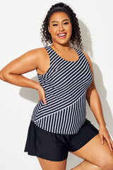 Plus Size Stripes High Neck Tankini Top