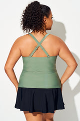 Green Twist Front V-Neck Tankini Top