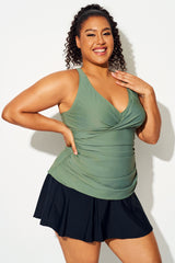 Green Twist Front V-Neck Tankini Top