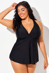 Black Adjustable Tie Straps A-line Tankini Top