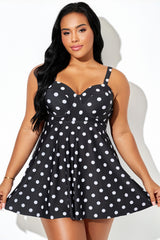 White Polka Dot Print Underwire Tankini Top
